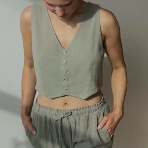 NLT | Linen Cropped Vest - Medium